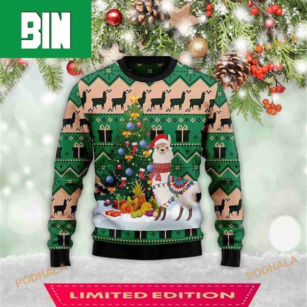 Christmas Tree Llama Christmas 3D Funny Ugly Sweater