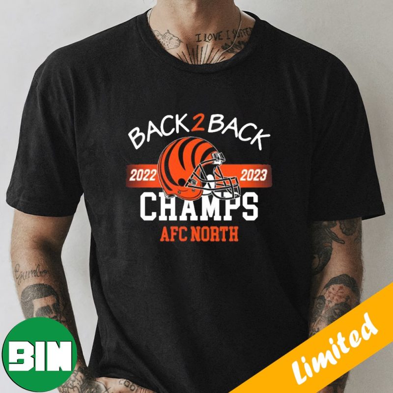 Cincinnati bengals back 2 back champs 2022 2023 afc north champs helmet  shirt, hoodie, sweater, long sleeve and tank top