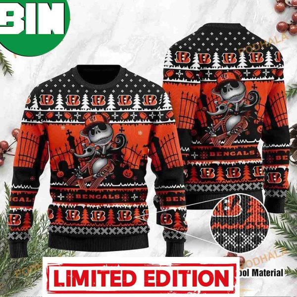 Cincinnati Bengals Jack Skellington Halloween The Nightmare Before Christmas Ugly Sweater