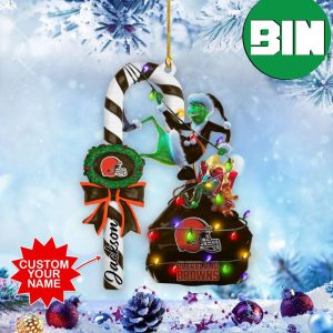 Cleveland Browns NFL x Grinch Custom Name Christmas Tree Decorations Candy Cane Ornament