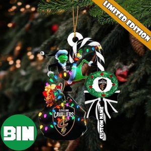 Cleveland Cavaliers NBA Custom Name Grinch Candy Cane Tree Decorations Christmas 2023 Ornament