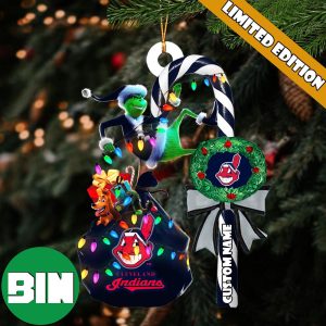 Cleveland Indians MLB Custom Name Grinch Candy Cane Tree Decorations Xmas 2023 Gift Christmas Ornament