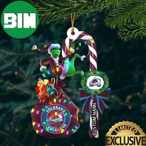 Colorado Avalanche NHL Grinch Candy Cane Custom Name Xmas Gifts Christmas Tree Decorations Ornament