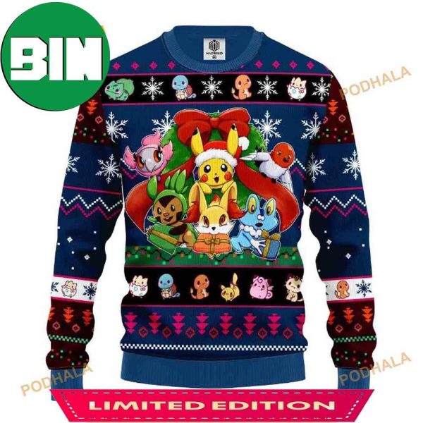 Cute Pokemon Merry Xmas Funny Ugly Christmas Sweater For Family