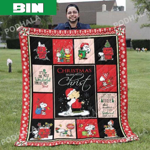 Cute Snoopy Snowflake Pattern Christmas Begins With Christ Snoopy Christmas Blanket