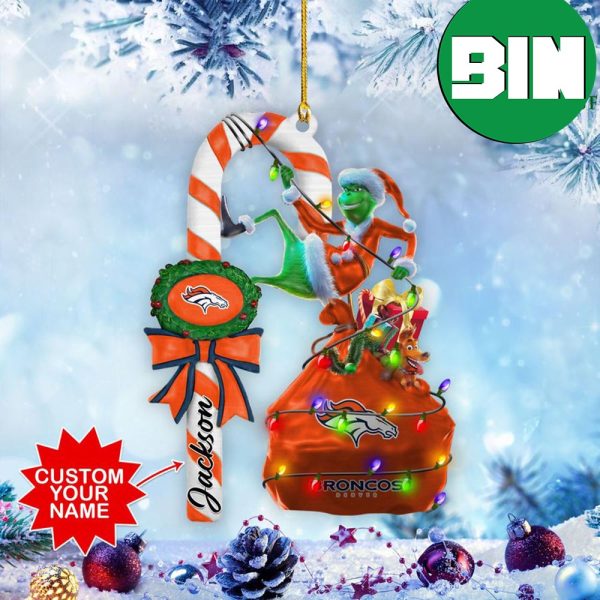 Denver Broncos NFL x Grinch Custom Name Candy Cane Tree Decorations Christmas Gift Ornament