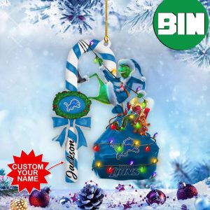 Detroit Lions NFL x Grinch Custom Name Candy Cane Christmas Tree Decorations Ornament