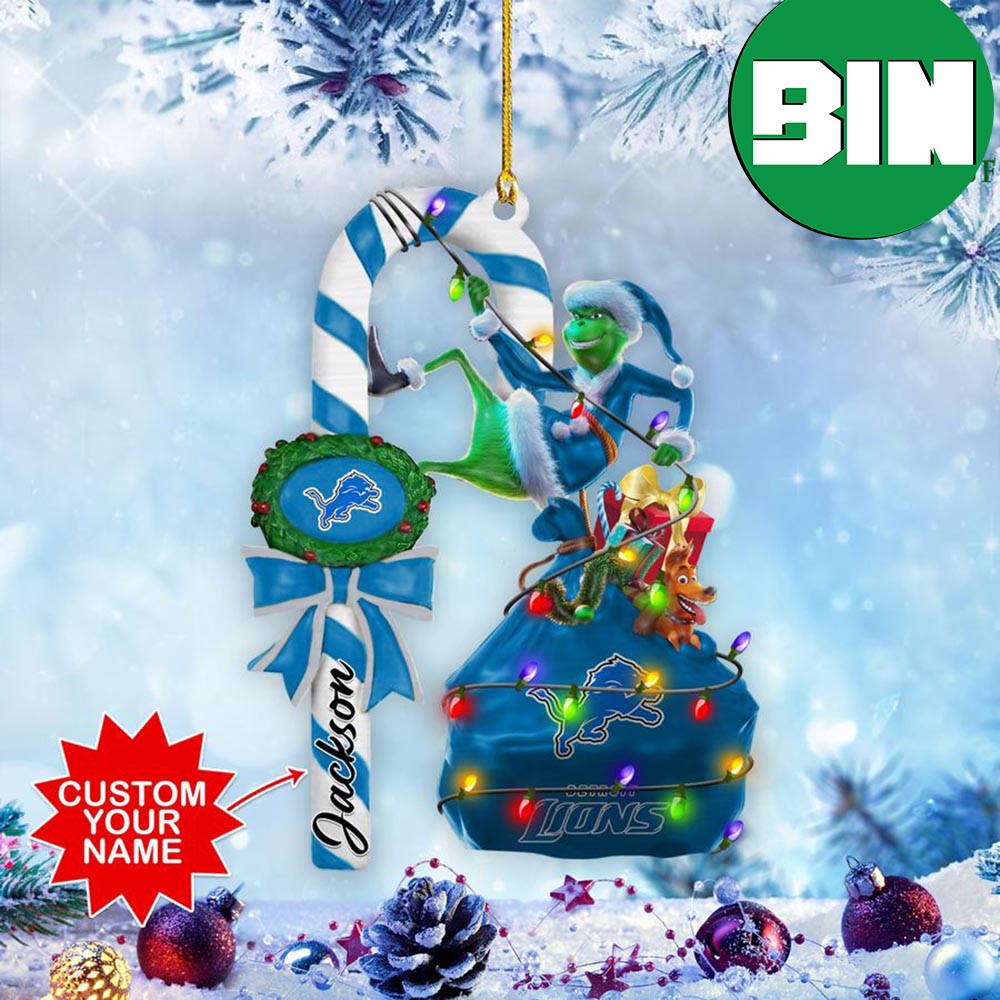 Detroit Lions NFL x Grinch Custom Name Candy Cane Christmas Tree  Decorations Ornament - Binteez