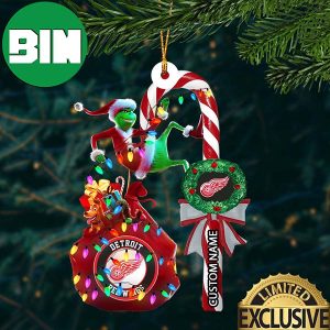 Detroit Red Wings NHL Grinch Candy Cane Custom Name Xmas Gifts Christmas Tree Decorations Ornament