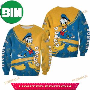 Donald Duck Blue Yellow Pattern Stripes Disney 3D Ugly Sweater