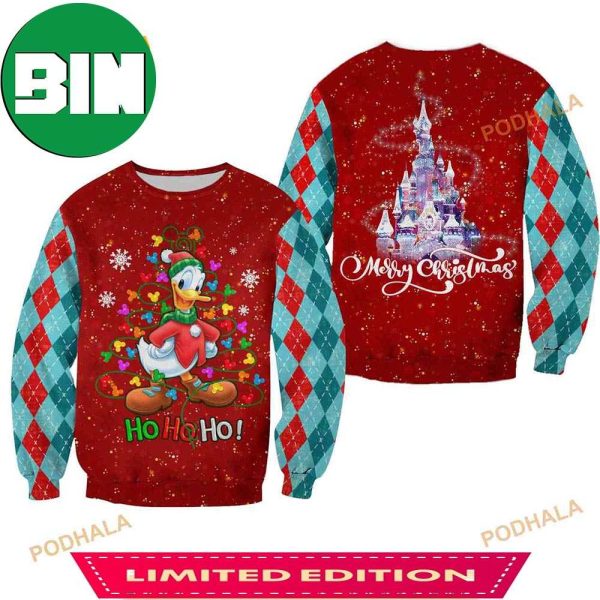 Donald Duck Pattern Xmas Red Blue 2023 Christmas Disney Ugly Christmas Sweater