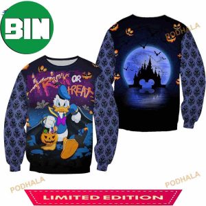 Donald Duck Trick Or Treat Halloween Black Blue 3D Ugly Sweater