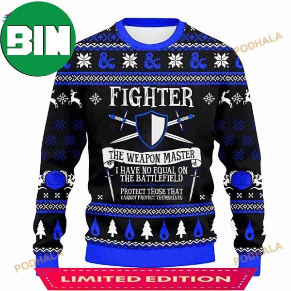 Dungeons And Dragons Fighter Blue Pattern Christmas Ugly Sweater