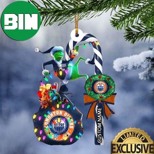 Edmonton Oilers NHL Grinch Candy Cane Custom Name Xmas Gifts Christmas Tree Decorations Ornament