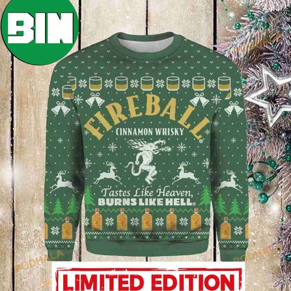 Fireball Cinnamon Whiskey Tastes Like Heaven Burns Like Hell Ugly Christmas Sweater