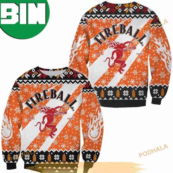 Fireball Whisky With Snowflakes Pattern Ugly Christmas Sweater