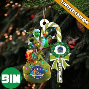 Golden State Warriors NBA Custom Name Grinch Candy Cane Tree Decorations Christmas 2023 Ornament