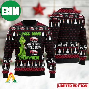 Grinch I Will Drink Coors Light Everywhere Ver 2 Ugly Christmas Sweater