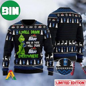 Grinch I Will Drink Labatt Blue Everywhere Ugly Christmas Sweater