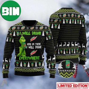 Grinch I Will Drink Mountain Dew Everywhere Ugly Christmas Sweater
