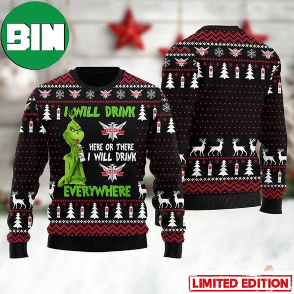 Grinch I Will Drink Smirnoff Everywhere Ugly Christmas Sweater