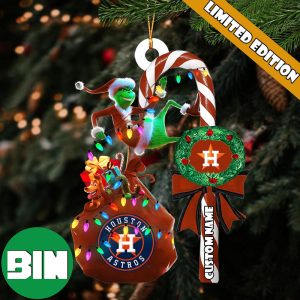 Houston Astros MLB Custom Name Grinch Candy Cane Tree Decorations Xmas 2023 Gift Christmas Ornament