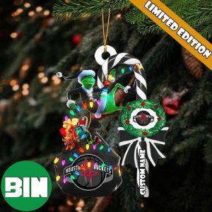 Houston Rockets NBA Custom Name Grinch Candy Cane Tree Decorations Christmas 2023 Ornament