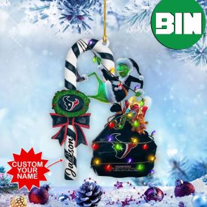 Houston Texans NFL Custom Name x Grinch Candy Cane Christmas Gift Tree Decorations Ornament
