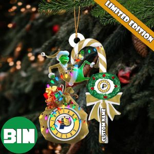Indiana Pacers NBA Custom Name Grinch Candy Cane Tree Decorations Christmas 2023 Ornament