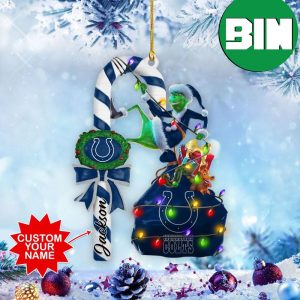 Indianapolis Colts NFL x Custom Name Grinch Candy Cane Christmas Tree Decorations Ornament