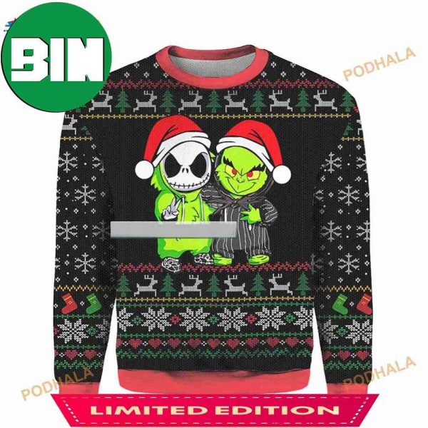 Jack Skellington And Grinch 2023 Christmas Ugly Sweater For Fans