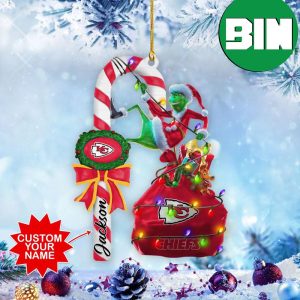 Kansas City Chiefs NFL x Grinch Christmas Tree Candy Cane Decorations Custom Name Ornament