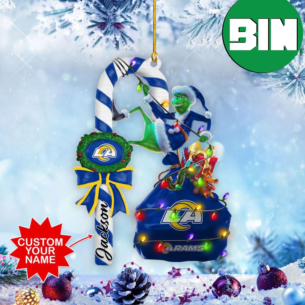Los Angeles Rams NFL Custom Name x Grinch Christmas Gift Tree Decorations Two Sides Ornament