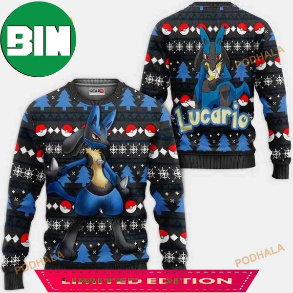 Lucario Anime Pokemon Xmas Ugly Christmas Sweater For Family 2023 Holiday Gift