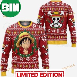 Luffy Funny Face One Piece Anime Xmas Ugly Christmas Sweater 2023 Vacation For Family