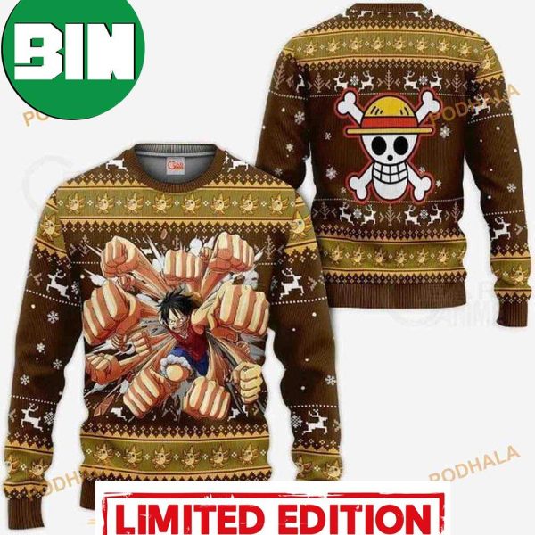 Luffy Gomu Gomu No Pistol Xmas One Piece Anime Best 2023 Ugly Christmas Sweater