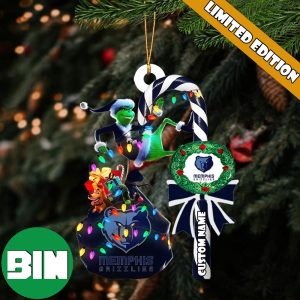Memphis Grizzlies NBA Custom Name Grinch Candy Cane Tree Decorations Christmas 2023 Ornament