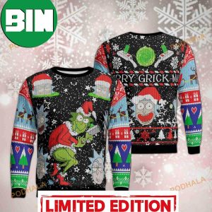 Merry Grickmas Grinch with Rick And Morty Ugly Christmas Sweater