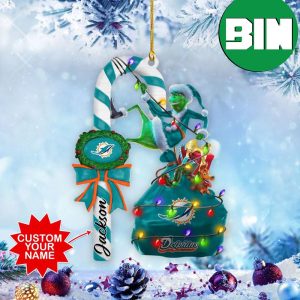 Miami Dolphins NFL Custom Name Grinch Candy Cane Tree Decorations Ornament