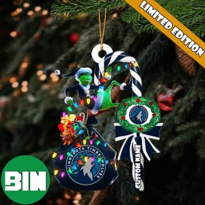 Minnesota Timberwolves NBA Custom Name Grinch Candy Cane Tree Decorations Christmas 2023 Ornament