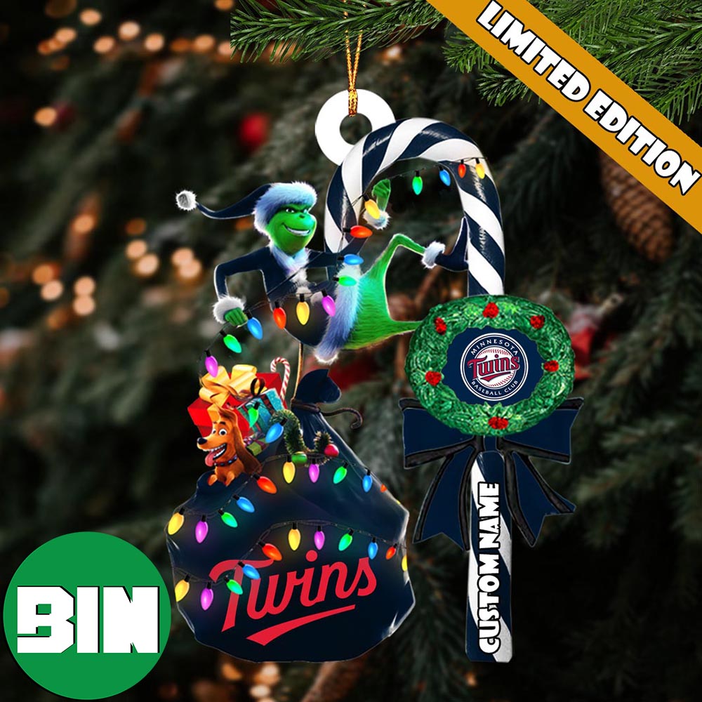 Minnesota Twins MLB Custom Name Grinch Candy Cane Tree Decorations Xmas 2023 Gift Christmas Ornament