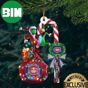 Montreal Canadiens NHL Grinch Candy Cane Custom Name Xmas Gifts Christmas Tree Decorations Ornament