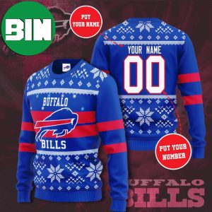 NFL Buffalo Bills Personalized Custom Name Snowflakes Pattern Christmas Ugly Sweater