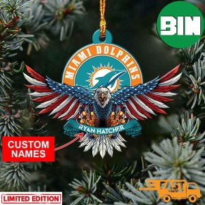 NFL Miami Dolphins Xmas American US Eagle Personalized Name Ornament