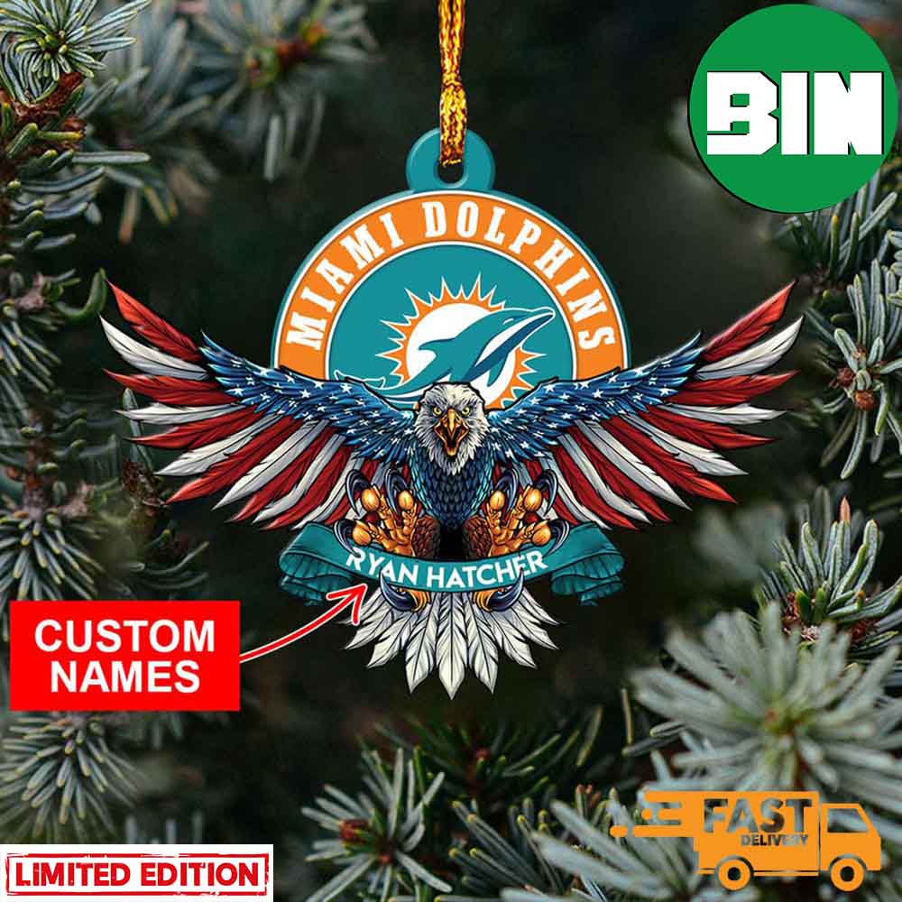 Miami Dolphins NFL Team Logo Reindeer With Sign Holiday Tree Ornament