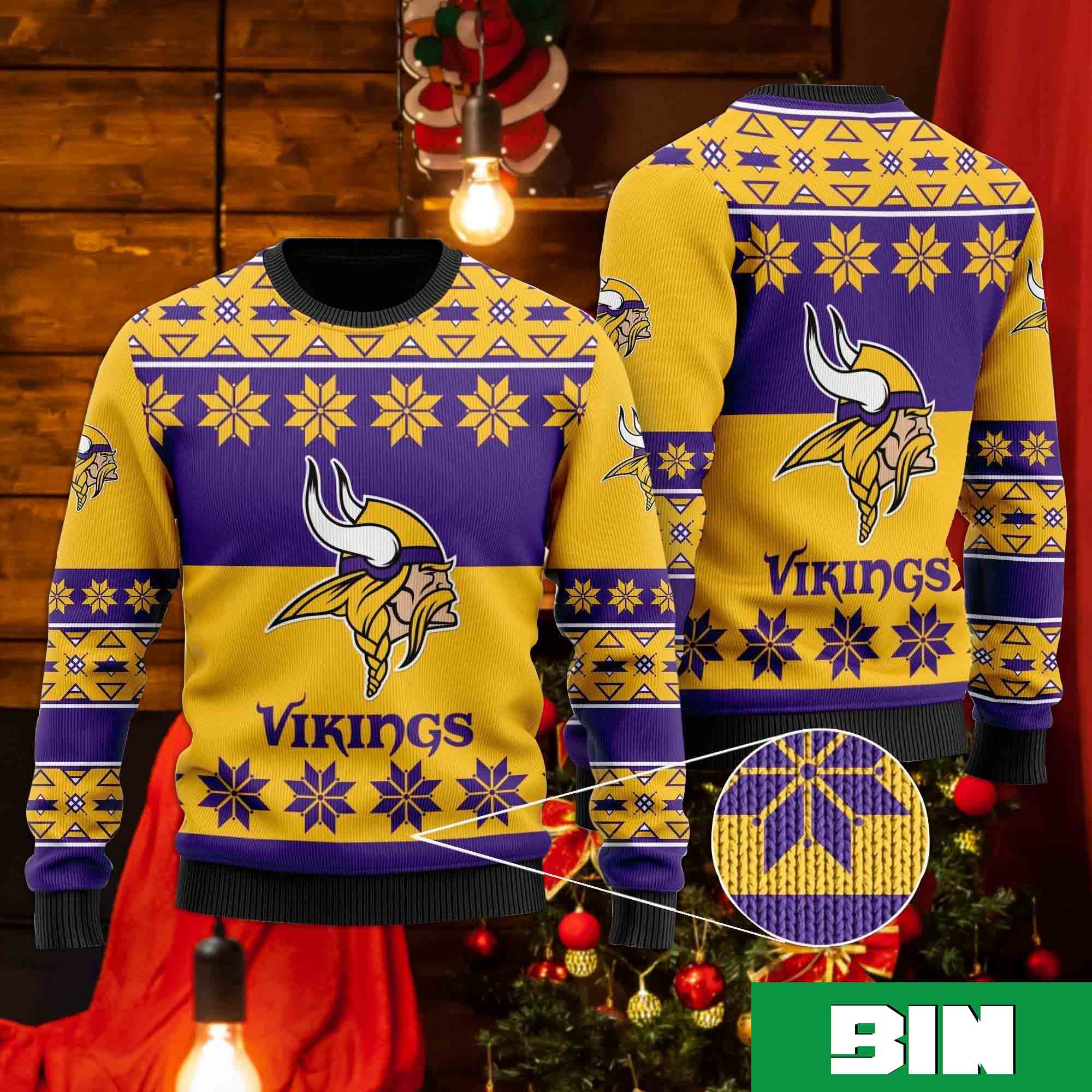 NFL Minnesota Vikings Snowflakes Pattern Christmas Gift 2023 For Men And Women Ugly Sweater