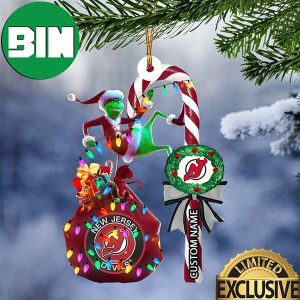 New Jersey Devils NHL Grinch Candy Cane Custom Name Xmas Gifts Christmas Tree Decorations Ornament