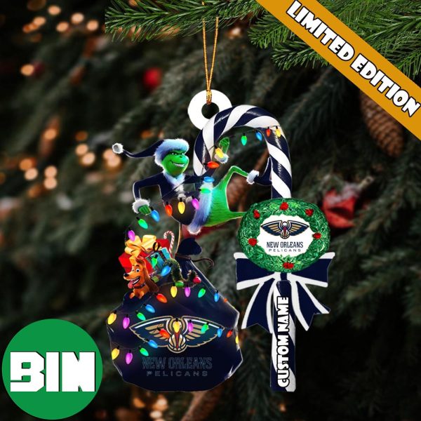New Orleans Pelicans NBA Custom Name Grinch Candy Cane Tree Decorations Christmas 2023 Ornament