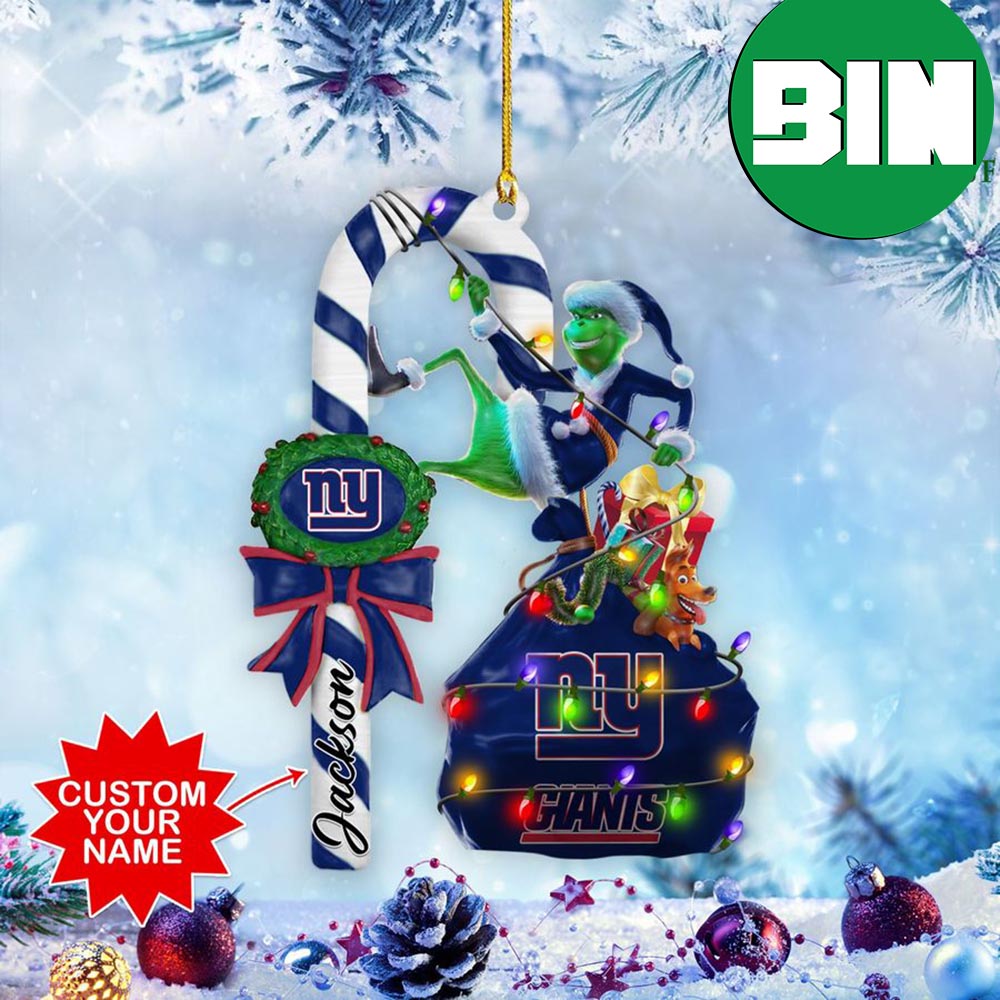 New York Giants NFL x Grinch Custom Name Candy Cane Christmas Tree  Decorations Two Sides Ornament - Binteez
