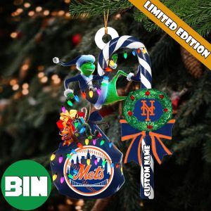 New York Mets MLB Custom Name Grinch Candy Cane Tree Decorations Xmas 2023 Gift Christmas Ornament